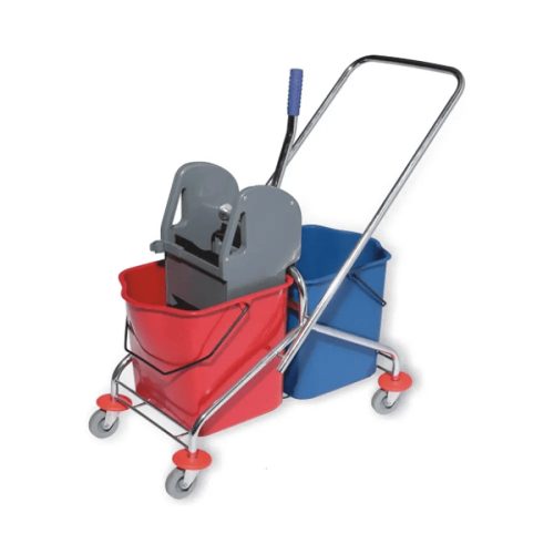 Takarító kocsi fém vázzal, 2x23L vödrökkel, kinyomóval