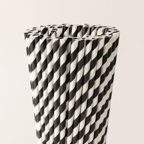 ÖKO papír szívószál – 230×8 mm fekete-fehér (150 db/csomag)