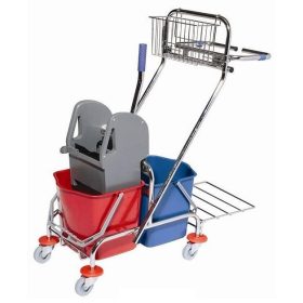   Takarító kocsi fém vázzal, 2x17L vödrökkel, kinyomóval, vegysz-, és zsák tartóval
