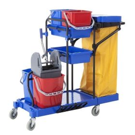   Takarító HOTEL kocsi fém vázzal, 2x20L vödrökkel, kinyomóval, kisebb vödrökkel, tárolóval, zsáktartó