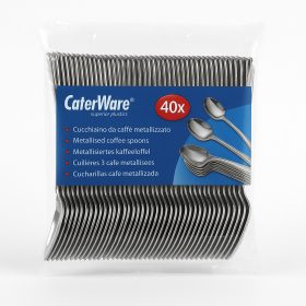 Krómozott kiskanál – műanyag, 10,5 cm, 40 db/csomag