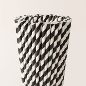   Papír szívószál – 230×8 mm fekete-fehér (150 db/csomag)