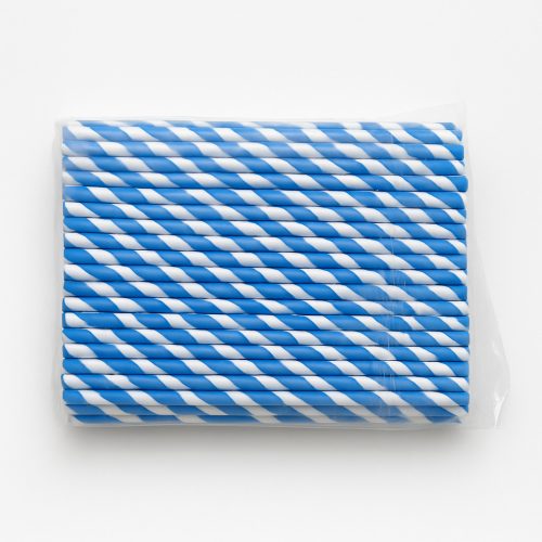 Papír szívószál – FLEX, 220 × 6 mm, kék-fehér, 200 db/csomag